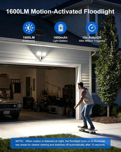 Solar Floodlight Camera Outdoor, 2K Security Camera with 1600LM Dual Lights, 24/7 Recording, PIR and Motion Alerts, Color Night Vision, 2-Way Audio, Siren, 2.4GHz WiFi, Compatible with Alexa in Kuwait