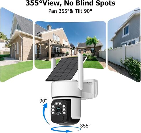 Solar Security Cameras Wireless Outdoor, 4MP Home Security System,2 Cam-Kit | Color Night Vision, 2.4G/5G WiFi, 360° Pan/Tilt, 65GB Local Storage, No Subscription, Motion Detection, Spotlight,2-Way Audio in Kuwait
