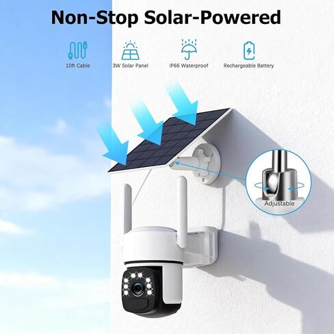 Solar Security Cameras Wireless Outdoor, 4MP Home Security System,2 Cam-Kit | Color Night Vision, 2.4G/5G WiFi, 360° Pan/Tilt, 65GB Local Storage, No Subscription, Motion Detection, Spotlight,2-Way Audio in Kuwait
