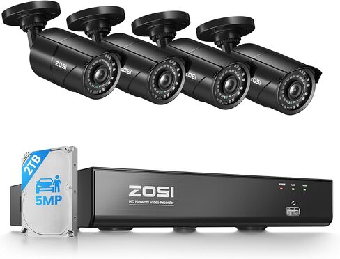 ZOSI 8 Channel 4K NVR with 4 x 5MP PoE Security Camera System, 2TB HDD | AI Human/Vehicle Detection, Instant Alerts, 120ft Night Vision, Outdoor Indoor, 24/7 Record, 16CH Expandable, Remote Access in Kuwait