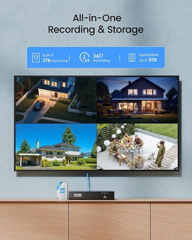 ZOSI 8 Channel 4K NVR with 4 x 5MP PoE Security Camera System, 2TB HDD | AI Human/Vehicle Detection, Instant Alerts, 120ft Night Vision, Outdoor Indoor, 24/7 Record, 16CH Expandable, Remote Access in Kuwait