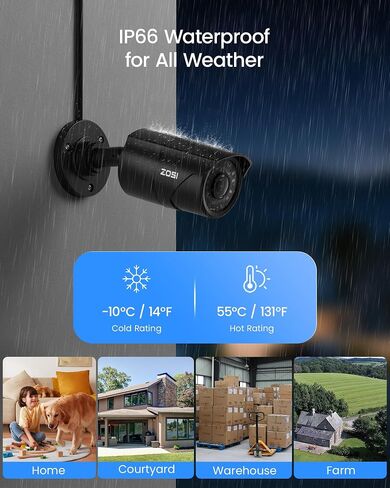 ZOSI 8 Channel 4K NVR with 4 x 5MP PoE Security Camera System, 2TB HDD | AI Human/Vehicle Detection, Instant Alerts, 120ft Night Vision, Outdoor Indoor, 24/7 Record, 16CH Expandable, Remote Access in Kuwait