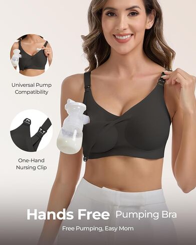 Vinfact Pumping Bra Hands Free Comfort Wireless Seamless Breast Pump Bra Full Coverage Everyday Bra for Maternity Postpartum XL Black in Kuwait