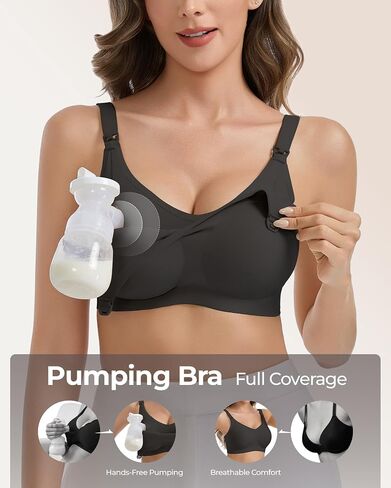 Vinfact Pumping Bra Hands Free Comfort Wireless Seamless Breast Pump Bra Full Coverage Everyday Bra for Maternity Postpartum XL Black in Kuwait