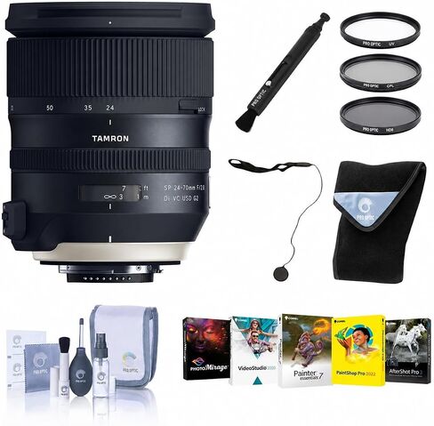 Tamron SP 24-70mm f/2.8 Di VC USD G2 Lens for Nikon F Mount with Tamron 6-Year Warranty, Bundle Filter Kit, LensPen, Lens Wrap, Cap Tether, Corel Software & Cleaning Kit in Kuwait