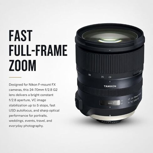 Tamron SP 24-70mm f/2.8 Di VC USD G2 Lens for Nikon F Mount with Tamron 6-Year Warranty, Bundle Filter Kit, LensPen, Lens Wrap, Cap Tether, Corel Software & Cleaning Kit in Kuwait