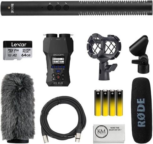 Rode NTG4 Shotgun Microphone w/Digital Switches Bundle | with H1 Handy Recorder + 64GB Memory Card + Shockmount + Fur Windshield + 4 Pack AA Batteries (8 Items) in Kuwait
