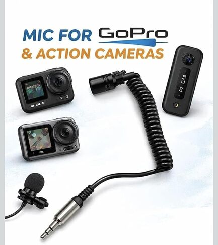 Noise Canceling Elastic Short Wire Microphone for Motovloggers Compatible with Gopro Hero 7/8/9/10/11/12 Mediamod/Mic Adapter and All Action Camera in Kuwait