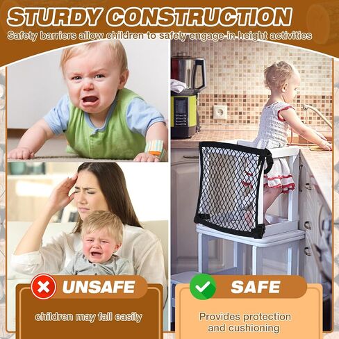 Silipull Toddlers Tower Safety Net Guard for Toddlers Learning Tower Safety Net for Kitchen Learning Step Tool, Black(17.72 x 17.72 Inch) in Kuwait