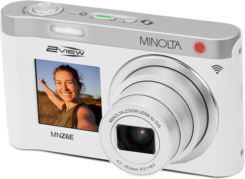 Minolta MNZ6E 2VIEW 64MP 6X Optical Zoom WiFi Camera, 4K UHD, Dual Screen | Video recording, high resolution photos, rear & front screens, macro mode, time lapse, remote shooting, compact in Kuwait