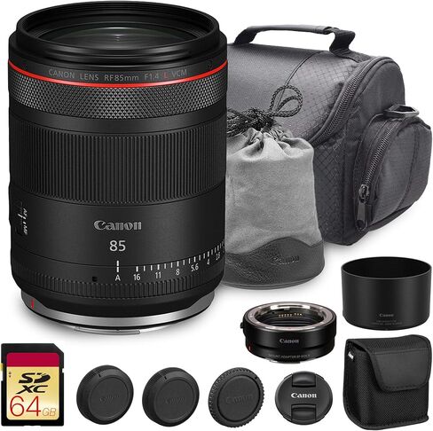 Canon RF 85mm f/1.4 L VCM Lens | Fast Portrait Prime with Advanced Stabilization, Quiet AF & Excellent Low-Light Performance | for Weddings & Portraits (7240C002) + Adapter EF-EOS R + 64GB Card + Bag in Kuwait