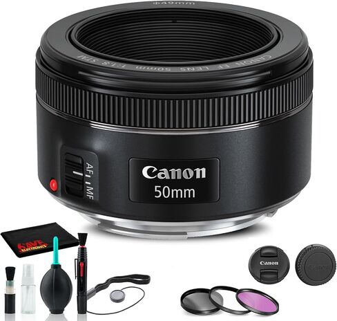 Canon RF 50mm f/1.8 STM Lens for Lightweight Everyday Photography Bundle | For Lightweight Everyday Photography + Cleaning Kit + Filter Kit + Cap Keeper (4515C002) + More in Kuwait