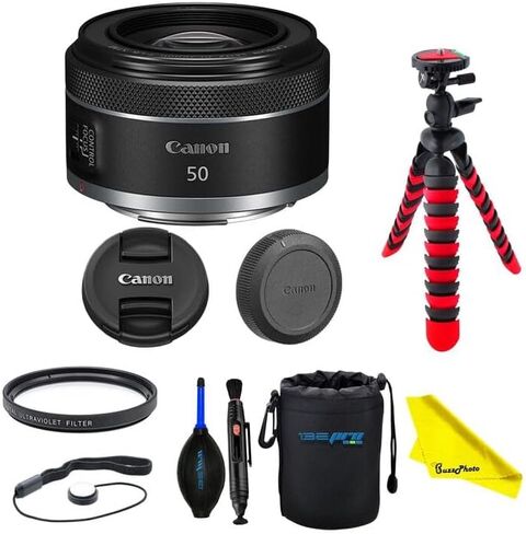 Canon RF50mm F1.8 STM for Canon Full Frame Mirrorless RF Mount Cameras [EOS R, EOS RP, EOS R5, EOS R6] Black (Lens w/BuzzPhoto Advanced Accessories Bundle) in Kuwait