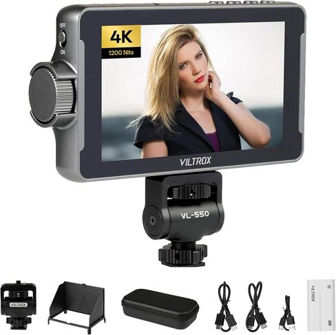 VILTROX DC-550 5.5-Inch Camera Field Monitor, 1920×1080 Full HD, 3D LUT DSLR Video with HDMI Input/Output, Audio Meter, Histogram, Peaking, False Color, Gyroscope Auto Flip in Kuwait