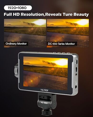 VILTROX DC-550 5.5-Inch Camera Field Monitor, 1920×1080 Full HD, 3D LUT DSLR Video with HDMI Input/Output, Audio Meter, Histogram, Peaking, False Color, Gyroscope Auto Flip in Kuwait
