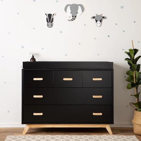 dadada Soho 5-Drawer Dresser for Nursery, Soft Close Drawers, Black/Natural | Bedroom Dresser, Modern Design, Large Storage, Baby-Safe Finish, Anti-Tip Safety, Sturdy Legs & Solid Wood Handles, 47" Wide in Kuwait