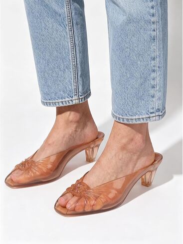 Caradise Jelly Kitten Heel Sandals Peep Toe Jelly Heels Mules Summer Shoes | Orange Jelly Shoes Women,Jellies Mules,Slip On Kitten Heels,Summer Beach Slides Heels,Party Wedding Dress Shoes,Orange,Size 9 in Kuwait