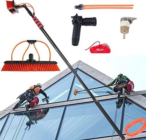 Window Cleaning Telescopic Cleaner Wash Brush Kit Adjustable Pole Length，Telescopic Water-Fed Window Cleaning Kit - Complete Brush Set for Solar Panel and Camera Cleaning, Ideal for Streak-F in Kuwait
