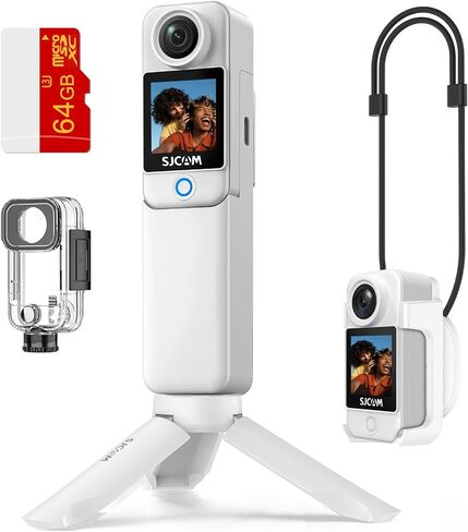 SJCAM C300 4K Action Camera with 6-Axis Stabilization, 30M Waterproof, Dual Touch Screen, Helmet Mount Kit - Portable Body Camera for Vlogging, Live Streaming(White) in Kuwait