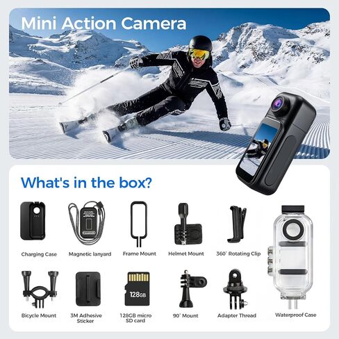 Mini Body Camera 4K Bodycam Waterproof Thumb Action Camera with APP | Hands-Free POV Vlogging Cam for Motorcycle, Cycling, Diving in Kuwait