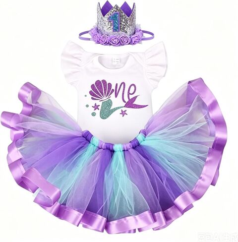 Baby Girls 1st/2nd First Birthday Outfits Cotton Romper mermaid first tutu birthday outfit Skirt in Kuwait