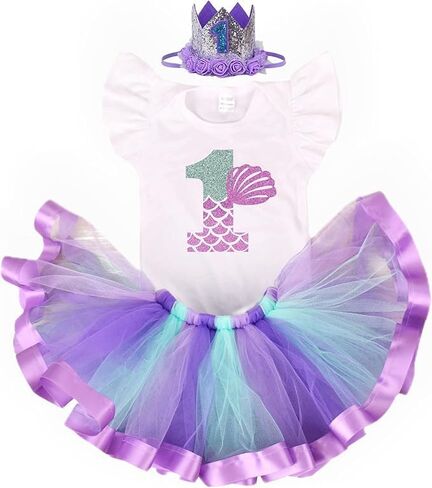 Baby Girls 1st/2nd First Birthday Outfits Cotton Romper mermaid first tutu birthday outfit Skirt in Kuwait
