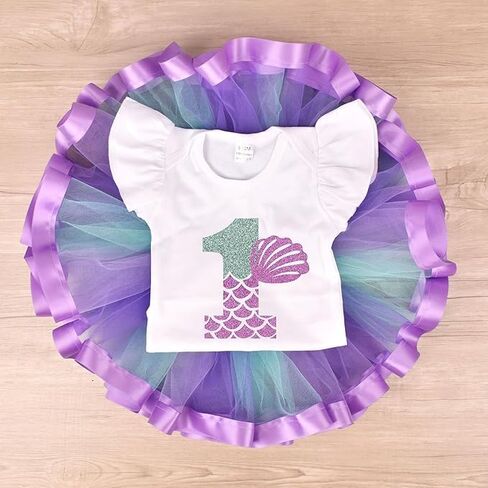 Baby Girls 1st/2nd First Birthday Outfits Cotton Romper mermaid first tutu birthday outfit Skirt in Kuwait