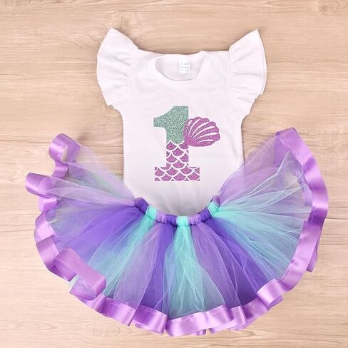 Baby Girls 1st/2nd First Birthday Outfits Cotton Romper mermaid first tutu birthday outfit Skirt in Kuwait