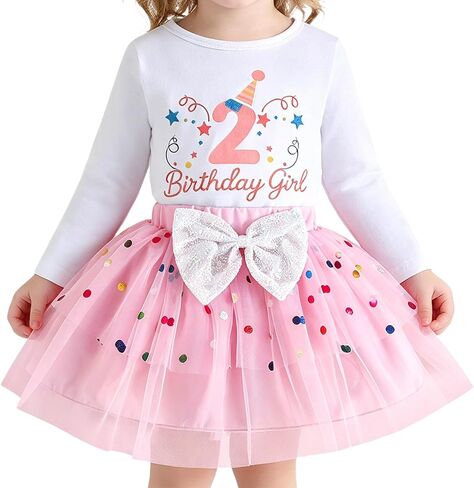 Winmany Baby Girl Birthday Outfit Glitter Birthday Girl Dress with Polka Dot Tulle Skirt Cake Smash Outfit for Photo Shoot in Kuwait