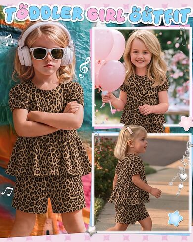 Toddler Girls 2 Piece Outfits | Puff Sleeve, Cute, Summer, Breathable, Stretchy, Casual, for Baby in Kuwait