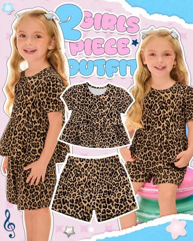 Toddler Girls 2 Piece Outfits | Puff Sleeve, Cute, Summer, Breathable, Stretchy, Casual, for Baby in Kuwait