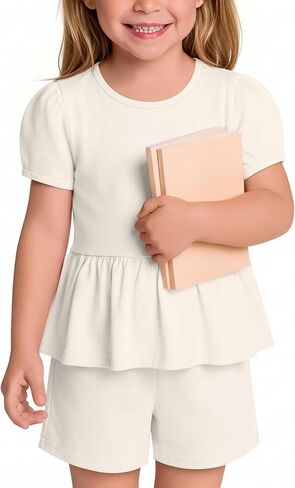 Toddler Girls 2 Piece Outfits | Puff Sleeve, Cute, Summer, Breathable, Stretchy, Casual, for Baby in Kuwait
