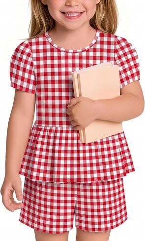 Toddler Girls 2 Piece Outfits | Puff Sleeve, Cute, Summer, Breathable, Stretchy, Casual, for Baby in Kuwait