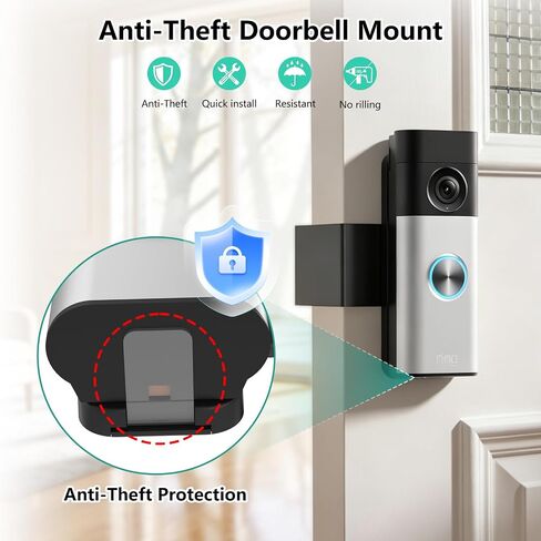 Anti-Theft Door Mount for Ring Battery Doorbell/ Plus/ Pro 2nd(2026 Release), Adjustable Mounting Bracket Camera Holder for Ring Doorbell Pro, No Drill Ring Doorbell Mount for Apartment, Rentals, Home in Kuwait