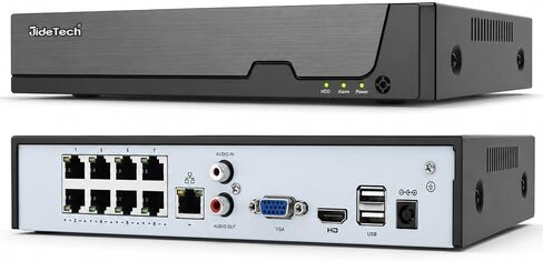 JideTech 4K PoE NVR 8-Port, Expandable Up to 16-Channel Network Video Recorder, H.265+ Security Camera System for 12MP/8MP IP Cameras, Remote View, 24/7 Recording, Fits 14TB HDD in Kuwait