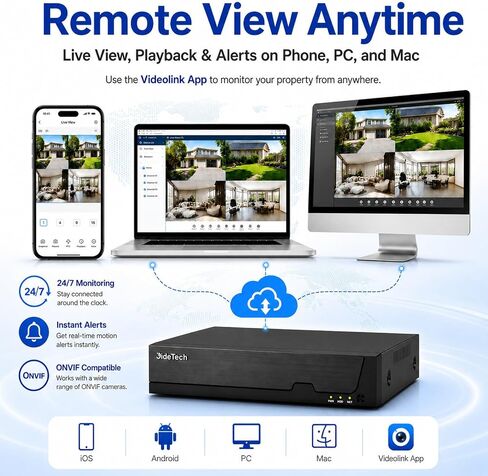 JideTech 4K PoE NVR 8-Port, Expandable Up to 16-Channel Network Video Recorder, H.265+ Security Camera System for 12MP/8MP IP Cameras, Remote View, 24/7 Recording, Fits 14TB HDD in Kuwait