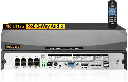4K/8.0 Megapixel Security POE NVR Network Video Recorder, 16Channel 4TB HDD | Supports up to 8MP/4K IP Cameras, Max to 8TB Hard Drive, Free App Remote Access, No Monthly Fee in Kuwait