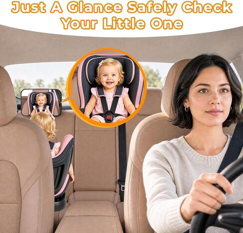 Baby Car Mirror for Rear Facing Infant Car Seats, Shatterproof Acrylic | Extra Wide Anti-Slip Strap, Universal Fits Fixed & Adjustable Headrests, HD Wide Angle View, 360° Swivel Adjustment in Kuwait