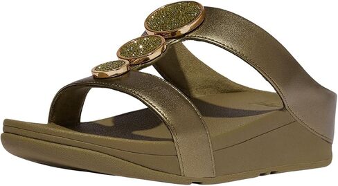 FitFlop womens Halo Bead-circle Metallic H-bar Slides in Kuwait