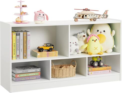 Kids Toy Storage Organizer, 5-Section Storage Cabinet for Organizing Books Toys, Wooden Bookshelf Daycare Furniture for School, Classroom Playroom, Nursery, Kindergarten (White) in Kuwait