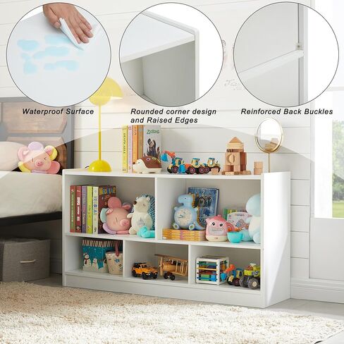 Kids Toy Storage Organizer, 5-Section Storage Cabinet for Organizing Books Toys, Wooden Bookshelf Daycare Furniture for School, Classroom Playroom, Nursery, Kindergarten (White) in Kuwait