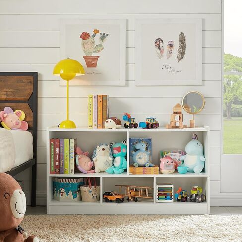 Kids Toy Storage Organizer, 5-Section Storage Cabinet for Organizing Books Toys, Wooden Bookshelf Daycare Furniture for School, Classroom Playroom, Nursery, Kindergarten (White) in Kuwait