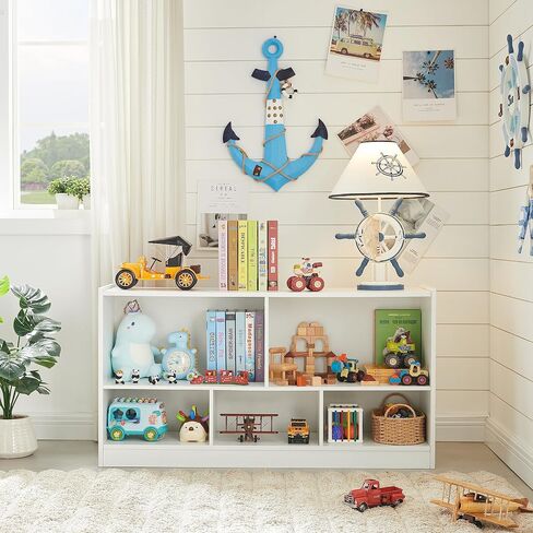 Kids Toy Storage Organizer, 5-Section Storage Cabinet for Organizing Books Toys, Wooden Bookshelf Daycare Furniture for School, Classroom Playroom, Nursery, Kindergarten (White) in Kuwait