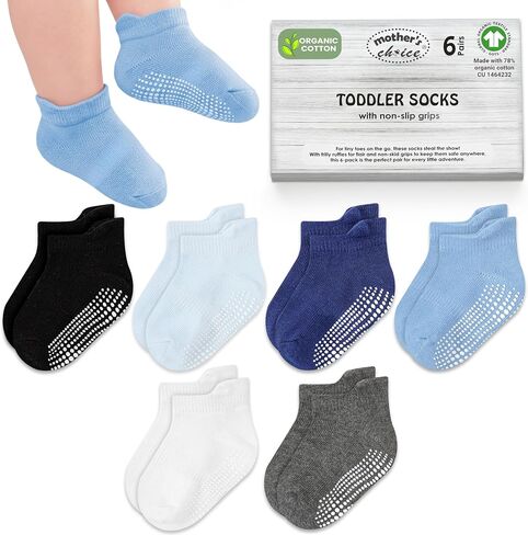 GOTS Organic Cotton Blend Ankle Toddler Socks 6M-12M-2t-3t-4t-5t Baby Gift | Oeko-Tex Certified, Ankle Socks, 6 Pair Socks For Toddler Girls, Toddler Grip Socks, Blue Black Combo, Unisex Design in Kuwait