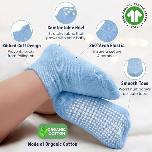 GOTS Organic Cotton Blend Ankle Toddler Socks 6M-12M-2t-3t-4t-5t Baby Gift | Oeko-Tex Certified, Ankle Socks, 6 Pair Socks For Toddler Girls, Toddler Grip Socks, Blue Black Combo, Unisex Design in Kuwait