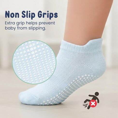 GOTS Organic Cotton Blend Ankle Toddler Socks 6M-12M-2t-3t-4t-5t Baby Gift | Oeko-Tex Certified, Ankle Socks, 6 Pair Socks For Toddler Girls, Toddler Grip Socks, Blue Black Combo, Unisex Design in Kuwait