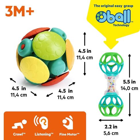 Bright Starts Wobble & Rattle Gift Set​ 2-PK Baby Toys, Rattles & Ball Toys, Crawl & Chase, Cause and Effect Learning, Unisex, 3-6 Months and Up in Kuwait