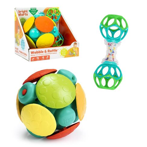 Bright Starts Wobble & Rattle Gift Set​ 2-PK Baby Toys, Rattles & Ball Toys, Crawl & Chase, Cause and Effect Learning, Unisex, 3-6 Months and Up in Kuwait