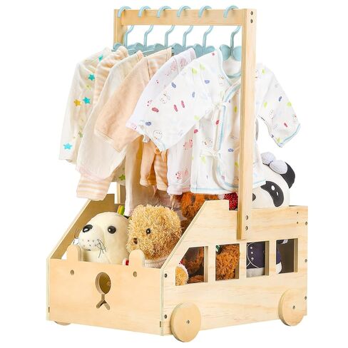 Rolling Baby Shower Wooden Crate Gift Basket with Wheels Nursery | Mobile Rolling Design, Integrated Hanging Rod, Natural Wood Craft, Diy Gift Ready in Kuwait