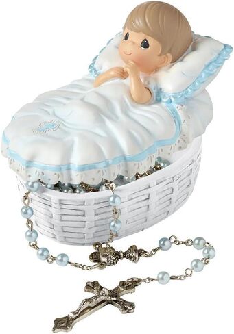 Precious Moments Baptism Gift, Boy's Resin Rosary Box with Hand-Painted Details, Perfect Keepsake, 153409 in Saudi Arabia